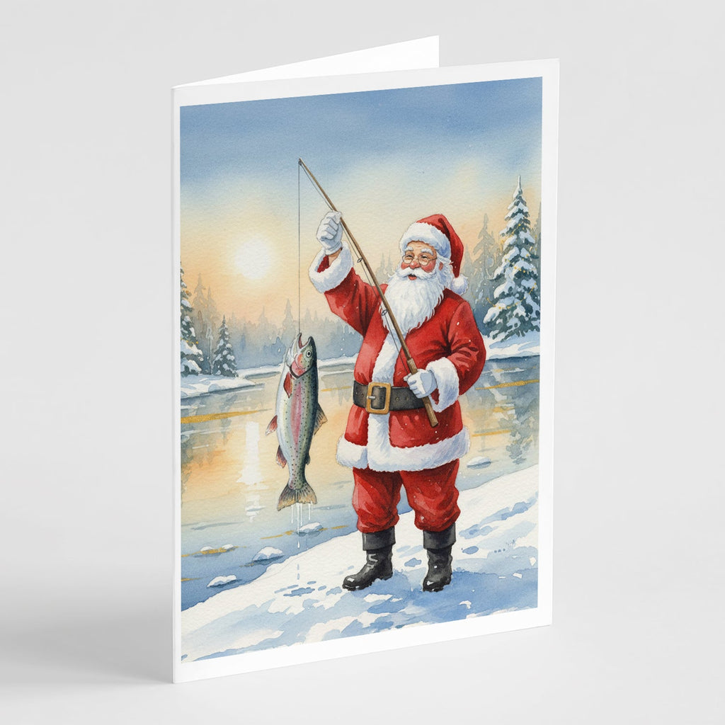 Fishing Santa Claus with Rainbow Trout Christmas Greeting Cards Pack of 8 Blank Cards with Envelopes Whimsical A7 Size 5x7