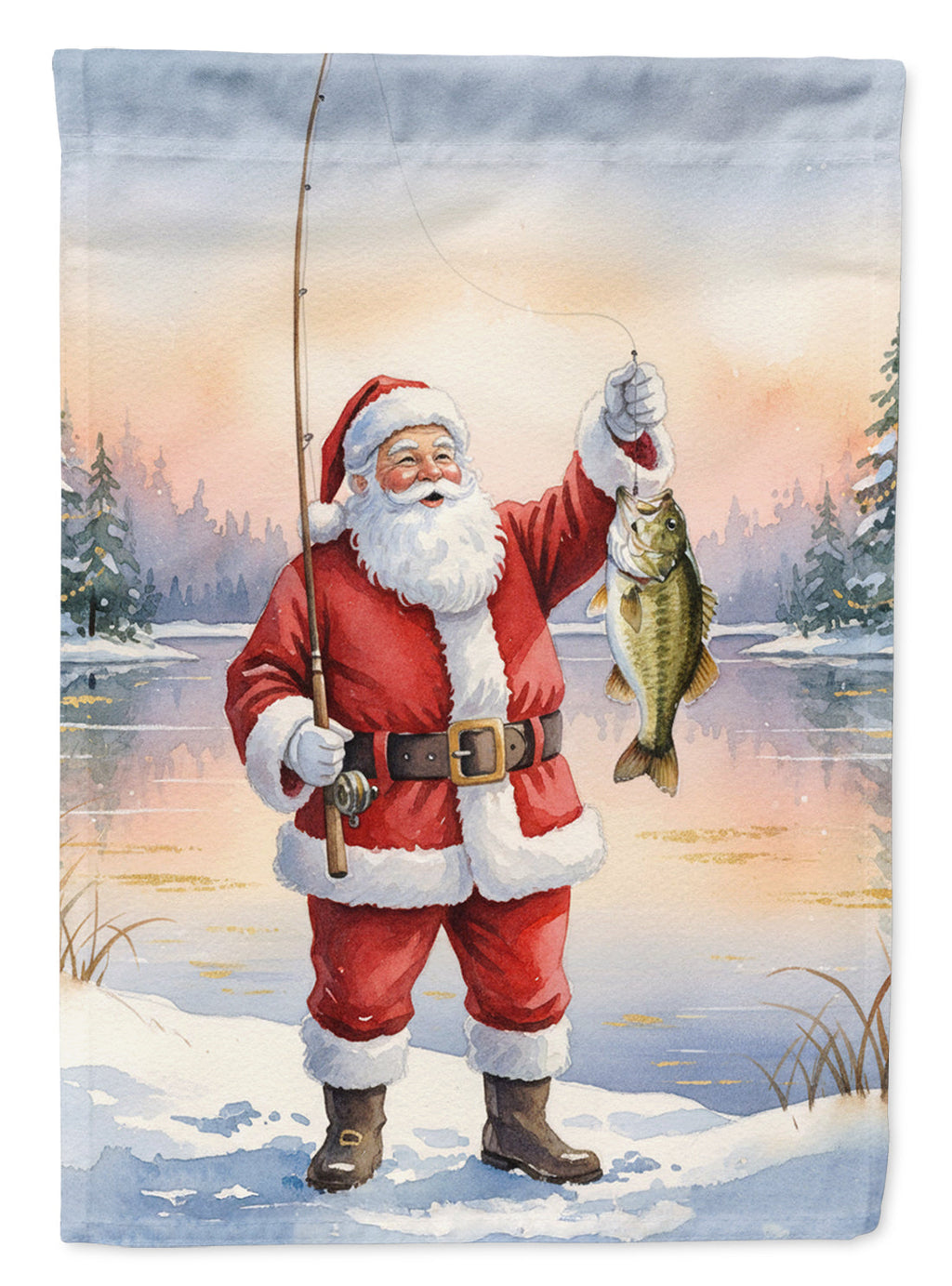 Fishing Santa Claus with Smallmouth Bass Christmas Garden Flag Mailbox Decorative Yard Banner Outside Patio Artwork for Flower Beds, Garden Size, Multicolor