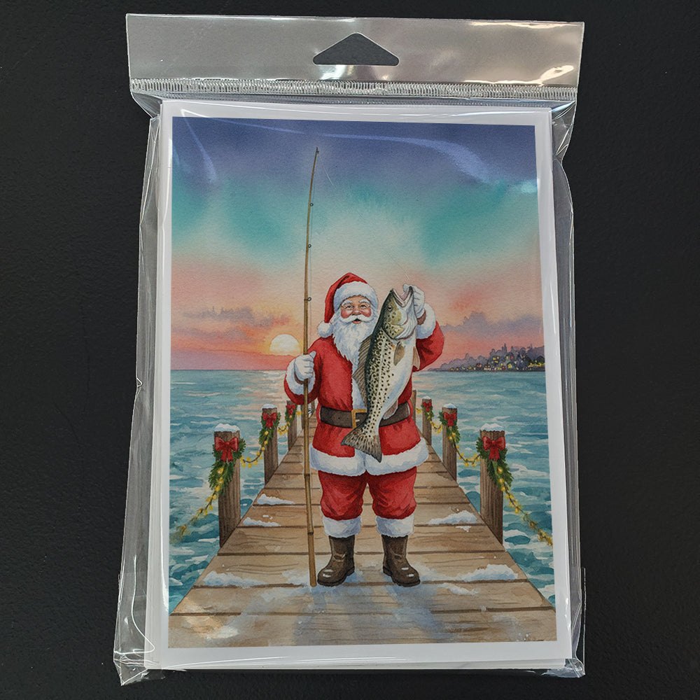 Fishing Santa Claus with Speckled Trout Christmas Greeting Cards Pack of 8 Blank Cards with Envelopes Whimsical A7 Size 5x7