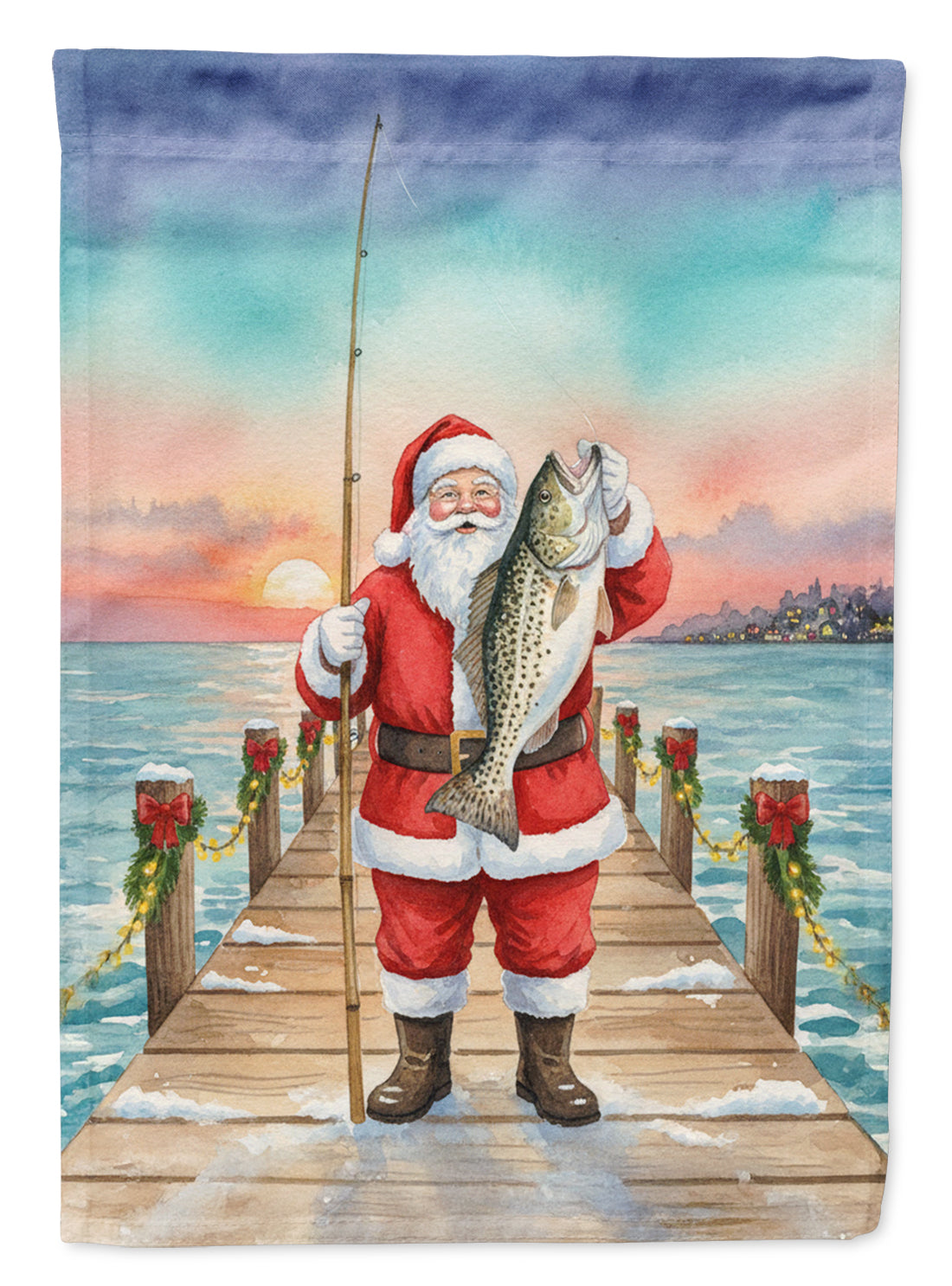 Fishing Santa Claus with Speckled Trout Christmas Garden Flag Mailbox Decorative Yard Banner Outside Patio Artwork for Flower Beds, Garden Size, Multicolor