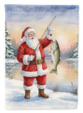 Fishing Santa Claus with Striped Bass Christmas House Flag 28x40 Porch Sleeve Pole Decorative Outside Yard Banner Artwork Wall Hanging, Polyester