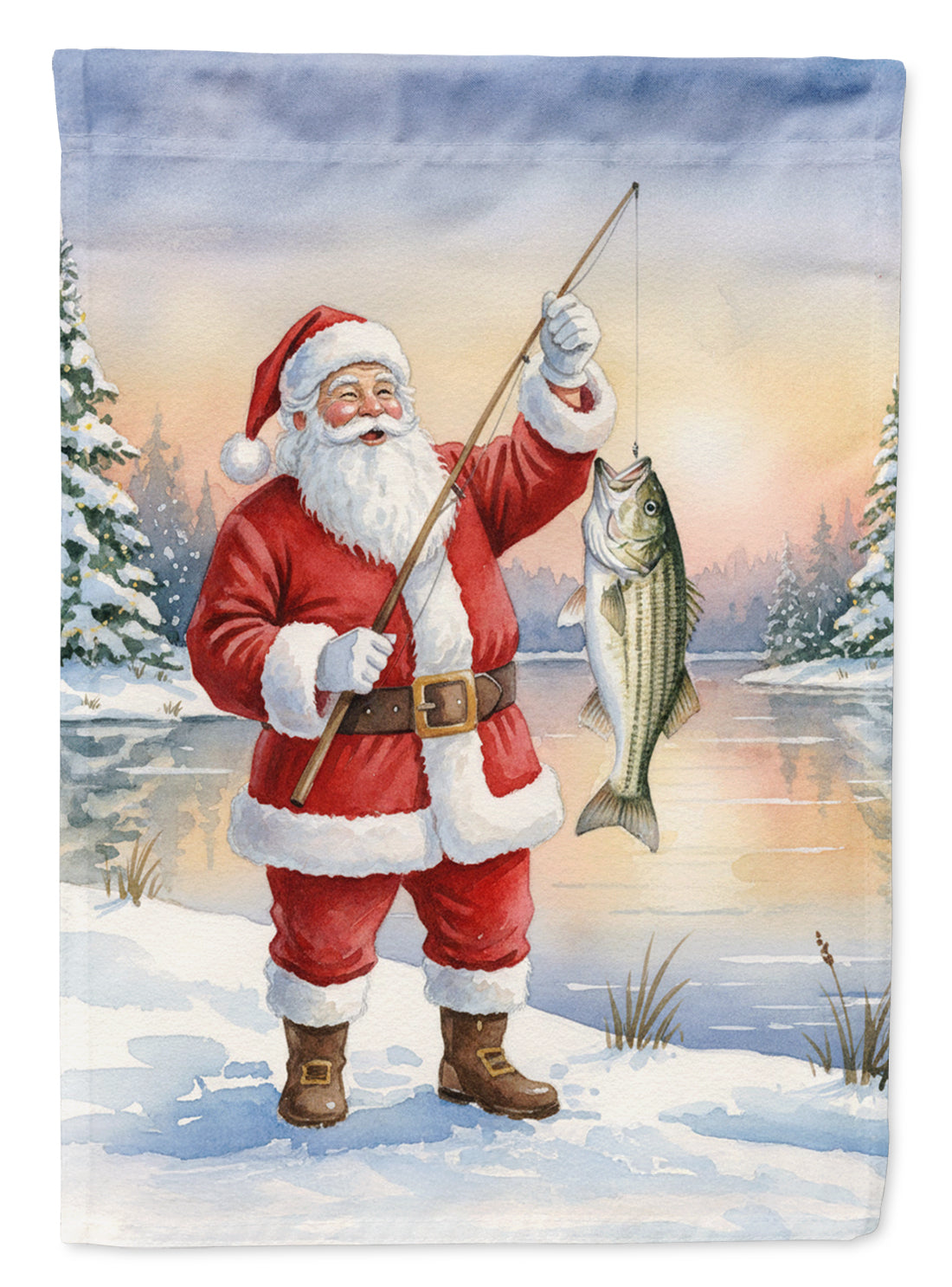 Fishing Santa Claus with Striped Bass Christmas Garden Flag Mailbox Decorative Yard Banner Outside Patio Artwork for Flower Beds, Garden Size, Multicolor