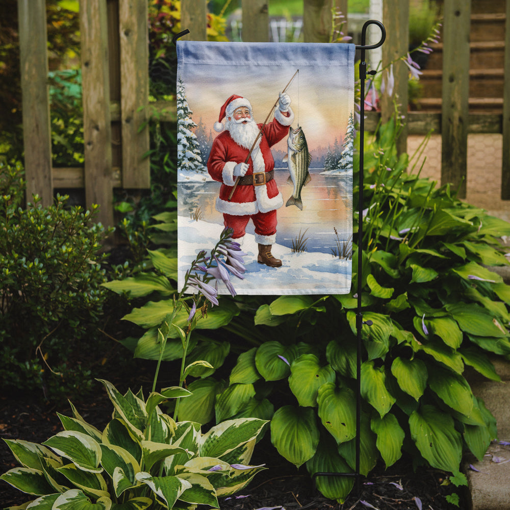 Fishing Santa Claus with Striped Bass Christmas Garden Flag Mailbox Decorative Yard Banner Outside Patio Artwork for Flower Beds, Garden Size, Multicolor