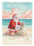 Santa Claus Building a Sand Snowman Christmas House Flag 28x40 Porch Sleeve Pole Decorative Outside Yard Banner Artwork Wall Hanging, Polyester