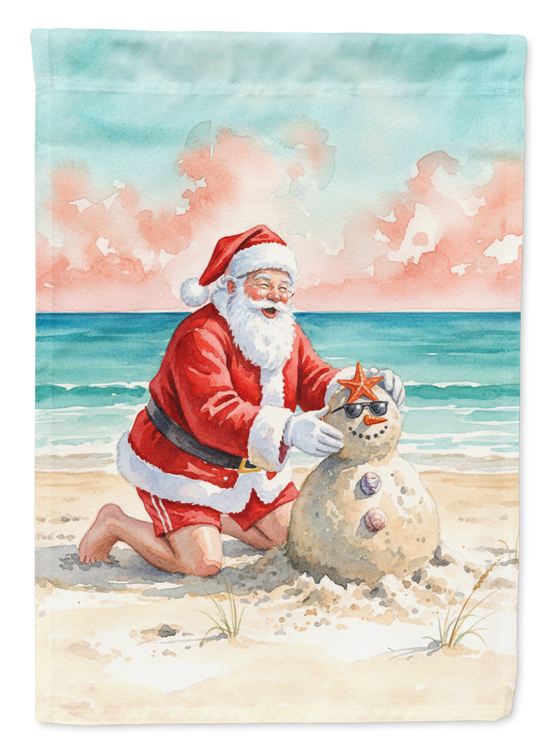 Santa Claus Building a Sand Snowman Christmas Garden Flag Mailbox Decorative Yard Banner Outside Patio Artwork for Flower Beds, Garden Size, Multicolor