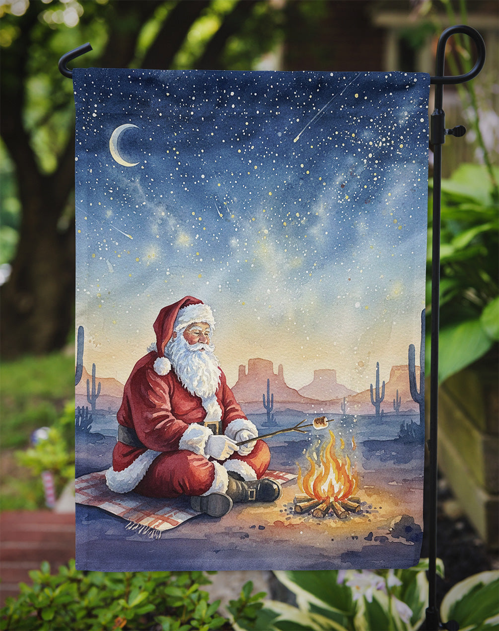 Santa Claus by the Campfire Christmas Garden Flag Mailbox Decorative Yard Banner Outside Patio Artwork for Flower Beds, Garden Size, Multicolor