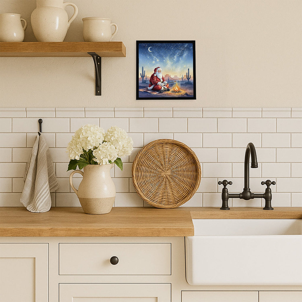 Santa Claus by the Campfire Christmas Framed Metal Print Bathroom, Kitchen, Office, Home Decor Wall Art Ready to Hang, Square, 8X8