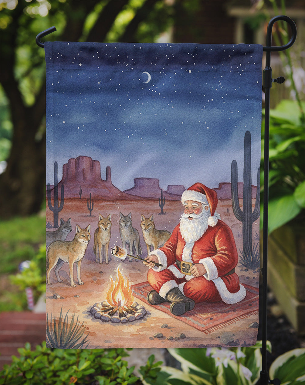 Santa Claus by the Campfire Under the Stars Christmas Garden Flag Mailbox Decorative Yard Banner Outside Patio Artwork for Flower Beds, Garden Size, Multicolor