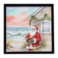 Santa Claus by the Seaside Cottage Christmas Framed Metal Print Bathroom, Kitchen, Office, Home Decor Wall Art Ready to Hang, Square, 8X8