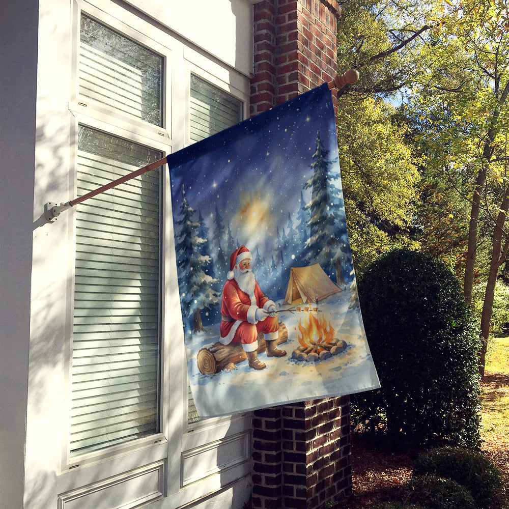 Santa Claus Camping by the Fire Christmas House Flag 28x40 Porch Sleeve Pole Decorative Outside Yard Banner Artwork Wall Hanging, Polyester