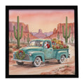 Santa Claus Delivering Gifts in an Old Pickup  Christmas Framed Metal Print Bathroom, Kitchen, Office, Home Decor Wall Art Ready to Hang, Square, 8X8