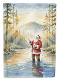 Santa Claus Fly-Fishing at Sunrise Christmas House Flag 28x40 Porch Sleeve Pole Decorative Outside Yard Banner Artwork Wall Hanging, Polyester