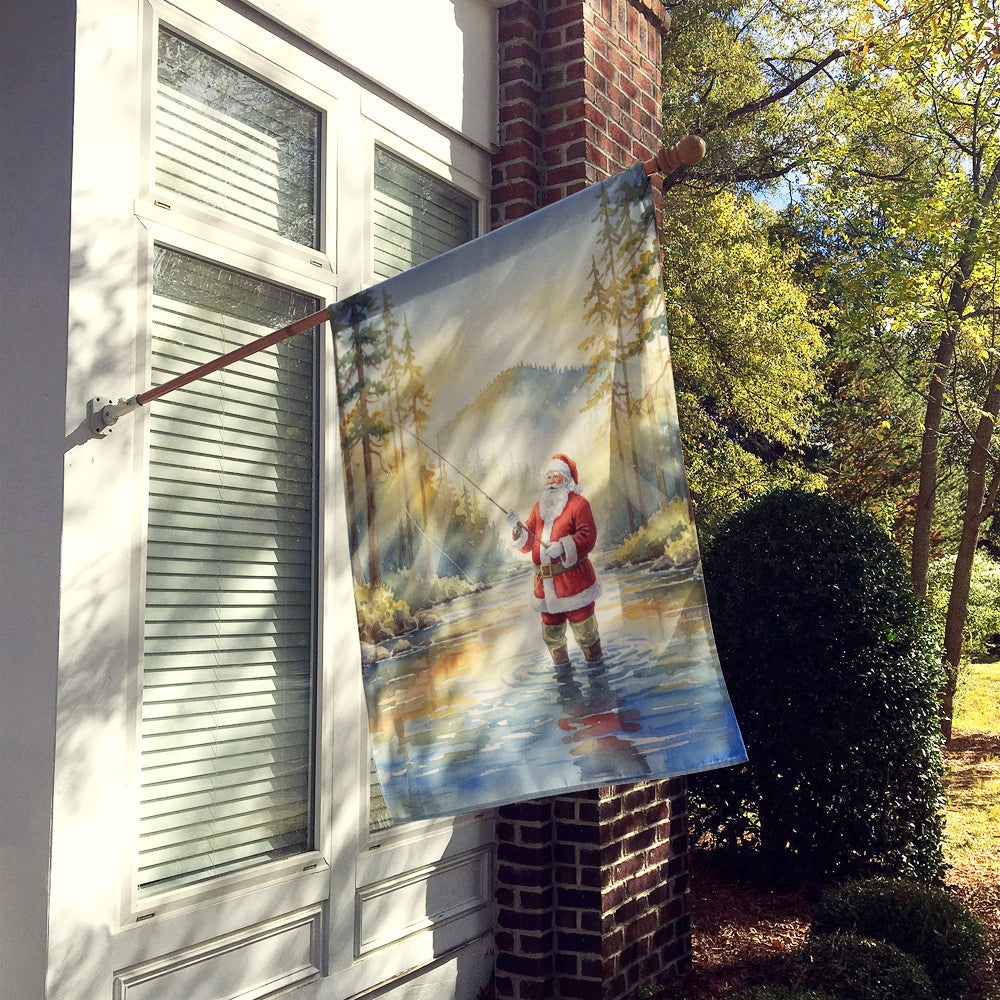 Santa Claus Fly-Fishing at Sunrise Christmas House Flag 28x40 Porch Sleeve Pole Decorative Outside Yard Banner Artwork Wall Hanging, Polyester