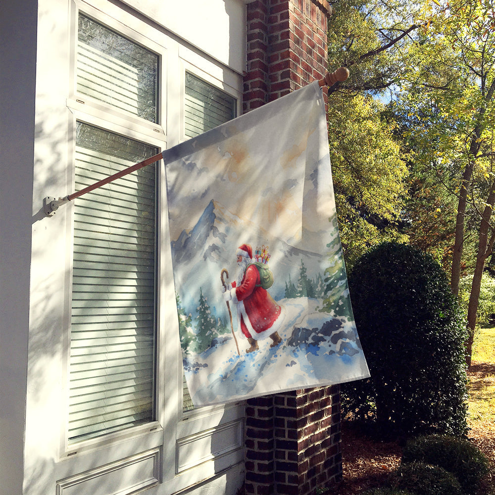 Santa Claus Hiking in the Mountains Christmas House Flag 28x40 Porch Sleeve Pole Decorative Outside Yard Banner Artwork Wall Hanging, Polyester