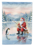 Santa Claus Ice Fishing on the Lake Christmas House Flag 28x40 Porch Sleeve Pole Decorative Outside Yard Banner Artwork Wall Hanging, Polyester