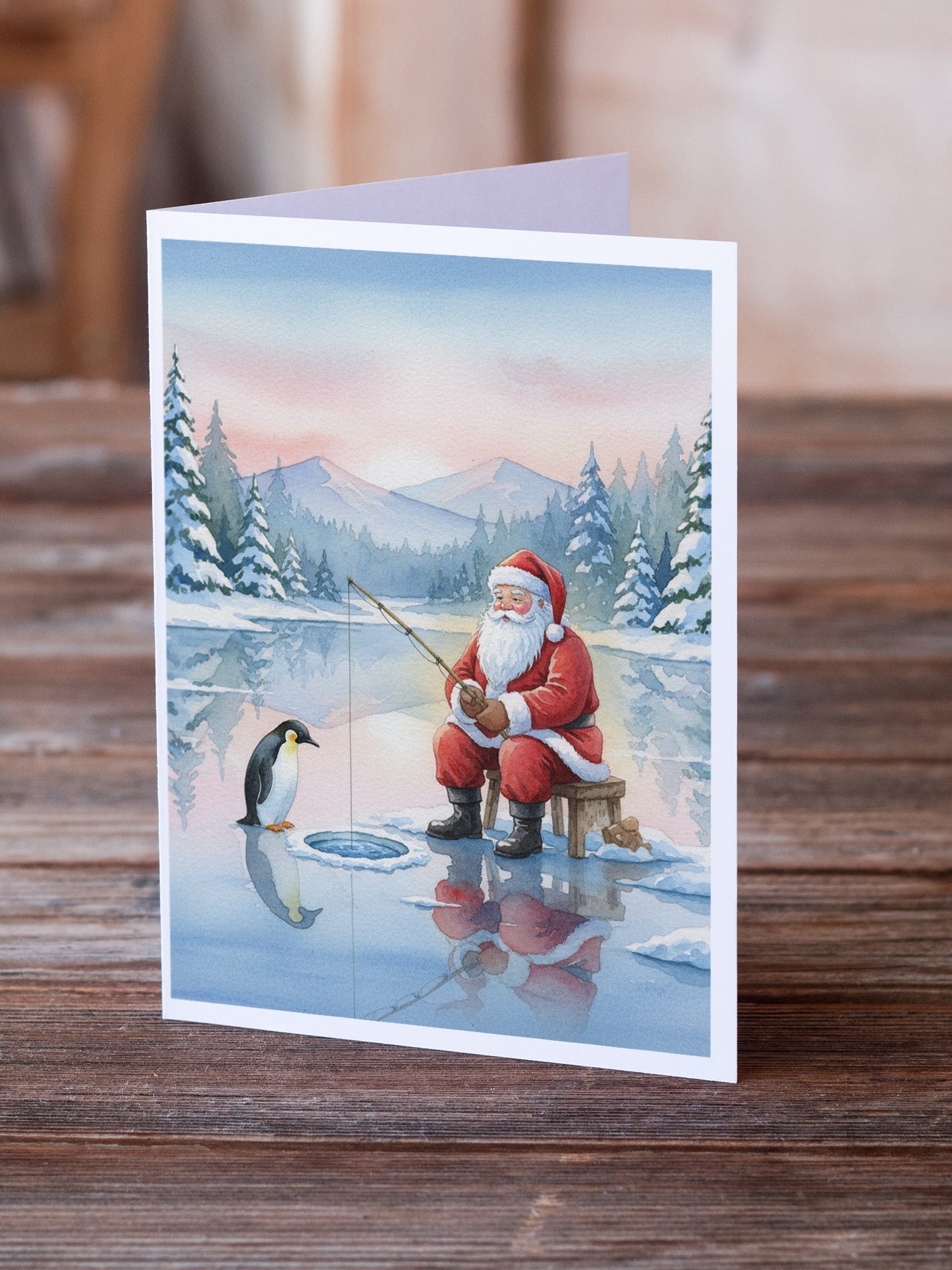 Santa Claus Ice Fishing on the Lake Christmas Greeting Cards Pack of 8 Blank Cards with Envelopes Whimsical A7 Size 5x7