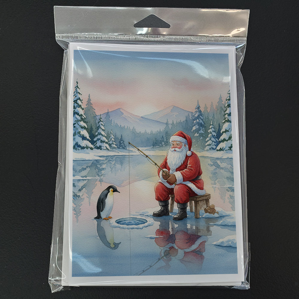 Santa Claus Ice Fishing on the Lake Christmas Greeting Cards Pack of 8 Blank Cards with Envelopes Whimsical A7 Size 5x7