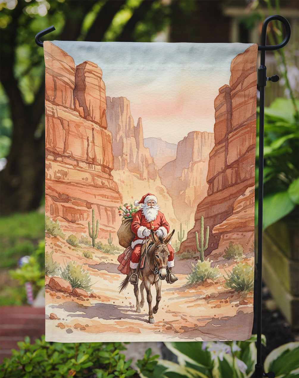 Santa Claus in the Desert Canyon Christmas Garden Flag Mailbox Decorative Yard Banner Outside Patio Artwork for Flower Beds, Garden Size, Multicolor
