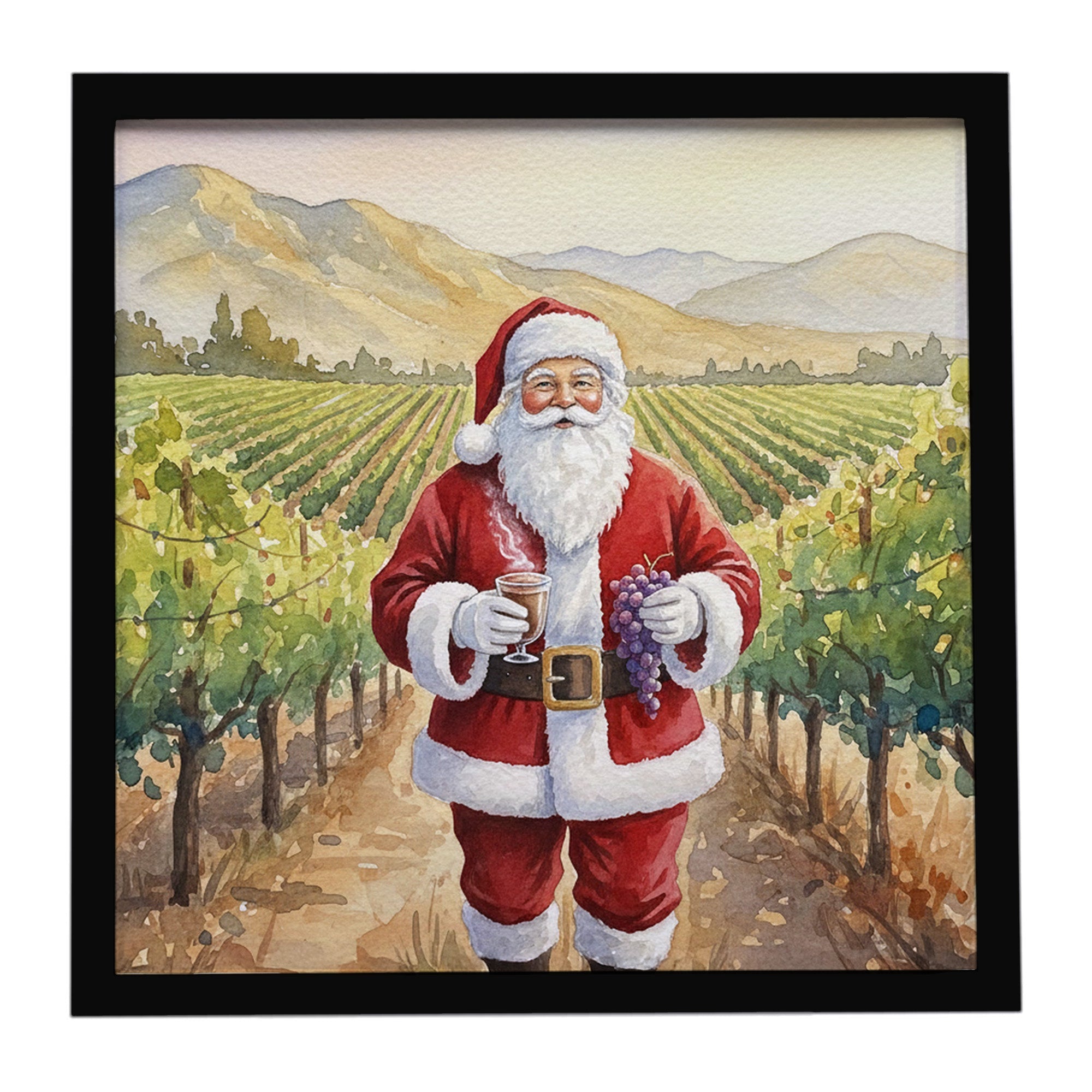 Santa Claus in the Vineyard Christmas Framed Metal Print Bathroom, Kitchen, Office, Home Decor Wall Art Ready to Hang, Square, 8X8