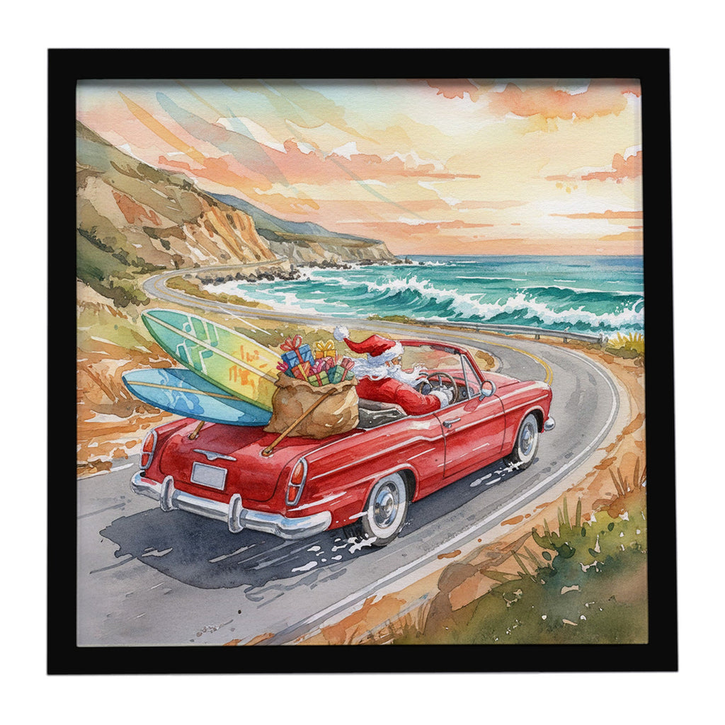 Santa Claus on Route 1 Christmas Framed Metal Print Bathroom, Kitchen, Office, Home Decor Wall Art Ready to Hang, Square, 8X8
