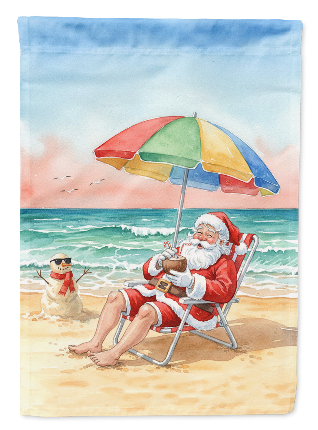 Santa Claus on the Beach Christmas Garden Flag Mailbox Decorative Yard Banner Outside Patio Artwork for Flower Beds, Garden Size, Multicolor