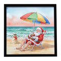 Santa Claus on the Beach Christmas Framed Metal Print Bathroom, Kitchen, Office, Home Decor Wall Art Ready to Hang, Square, 8X8