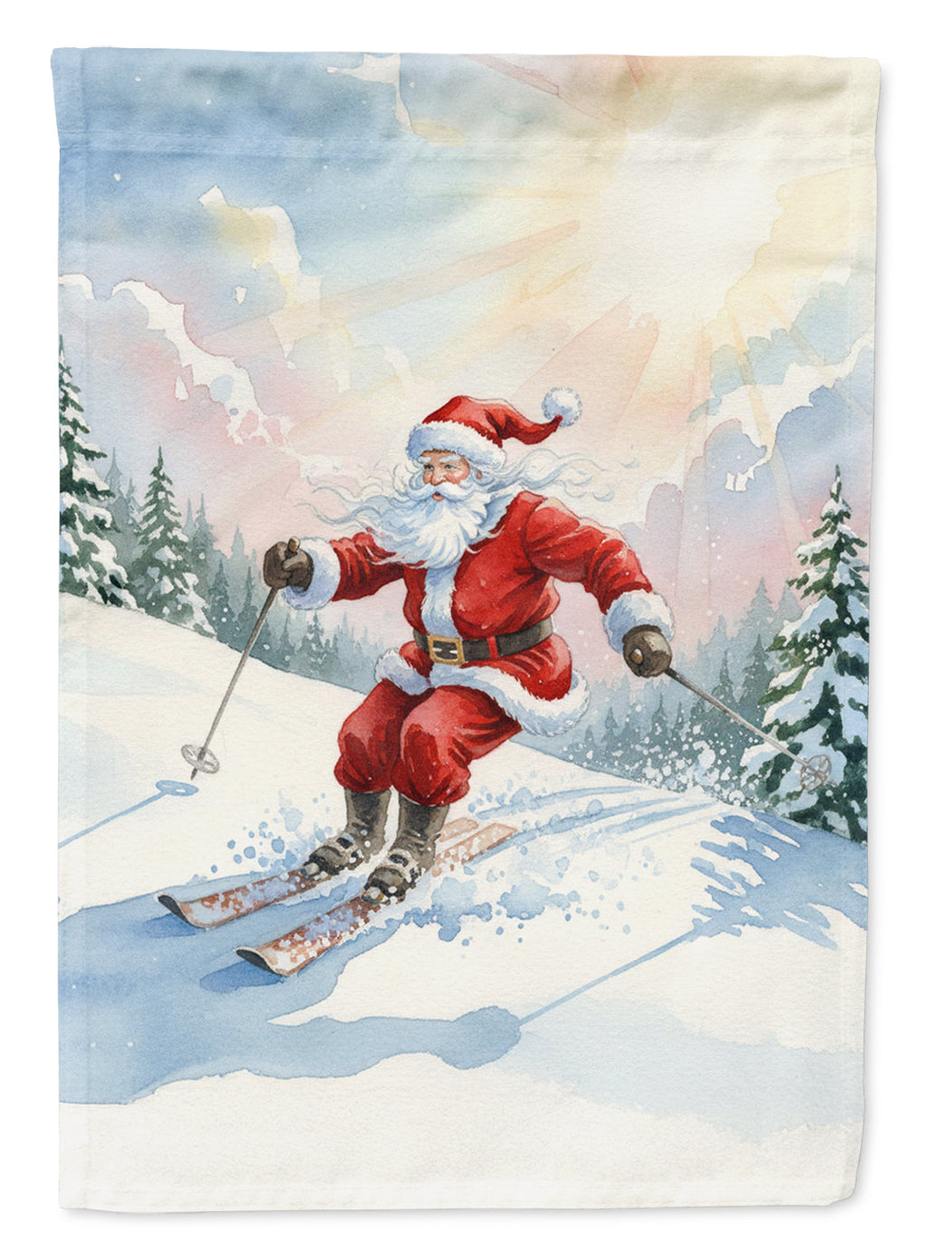Santa Claus Skiing Downhill Christmas Garden Flag Mailbox Decorative Yard Banner Outside Patio Artwork for Flower Beds, Garden Size, Multicolor