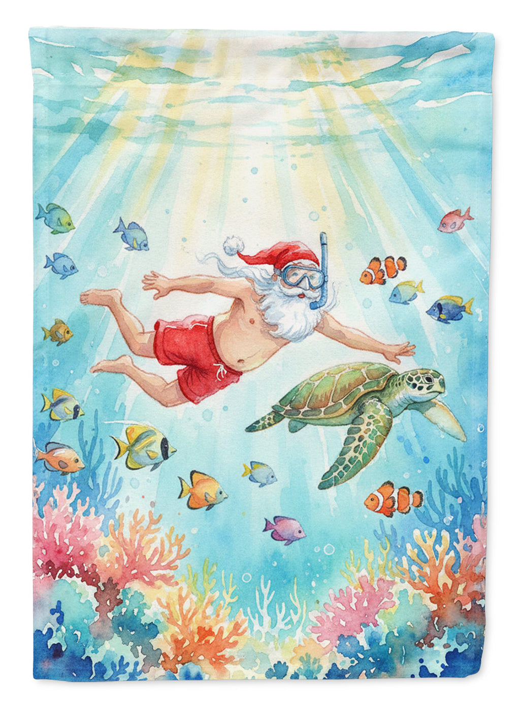 Santa Claus Snorkeling with a Sea Turtle Christmas Garden Flag Mailbox Decorative Yard Banner Outside Patio Artwork for Flower Beds, Garden Size, Multicolor