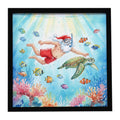 Santa Claus Snorkeling with a Sea Turtle Christmas Framed Metal Print Bathroom, Kitchen, Office, Home Decor Wall Art Ready to Hang, Square, 8X8