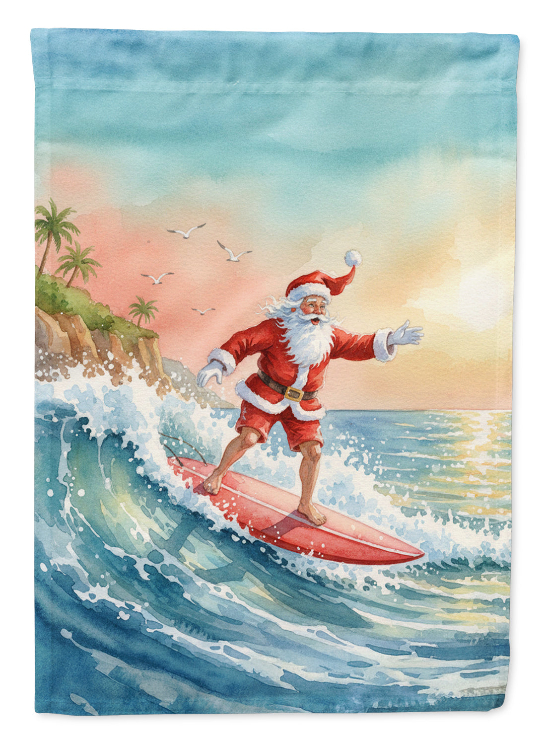 Santa Claus Surfing the Pacific Christmas Garden Flag Mailbox Decorative Yard Banner Outside Patio Artwork for Flower Beds, Garden Size, Multicolor