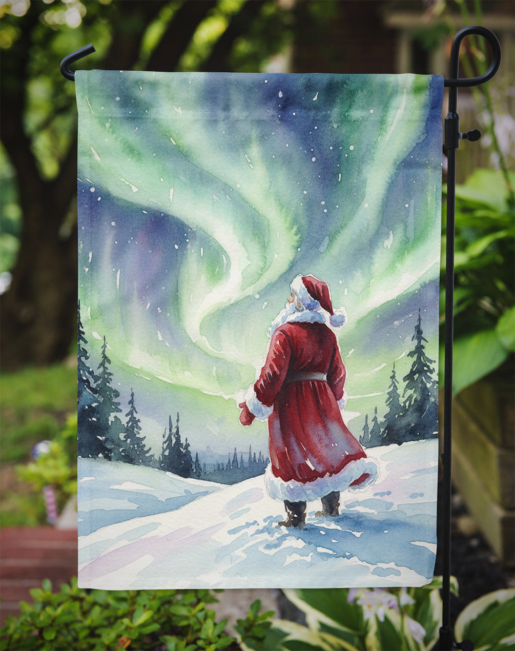 Santa Claus Watching the Northern Lights Christmas Garden Flag Mailbox Decorative Yard Banner Outside Patio Artwork for Flower Beds, Garden Size, Multicolor