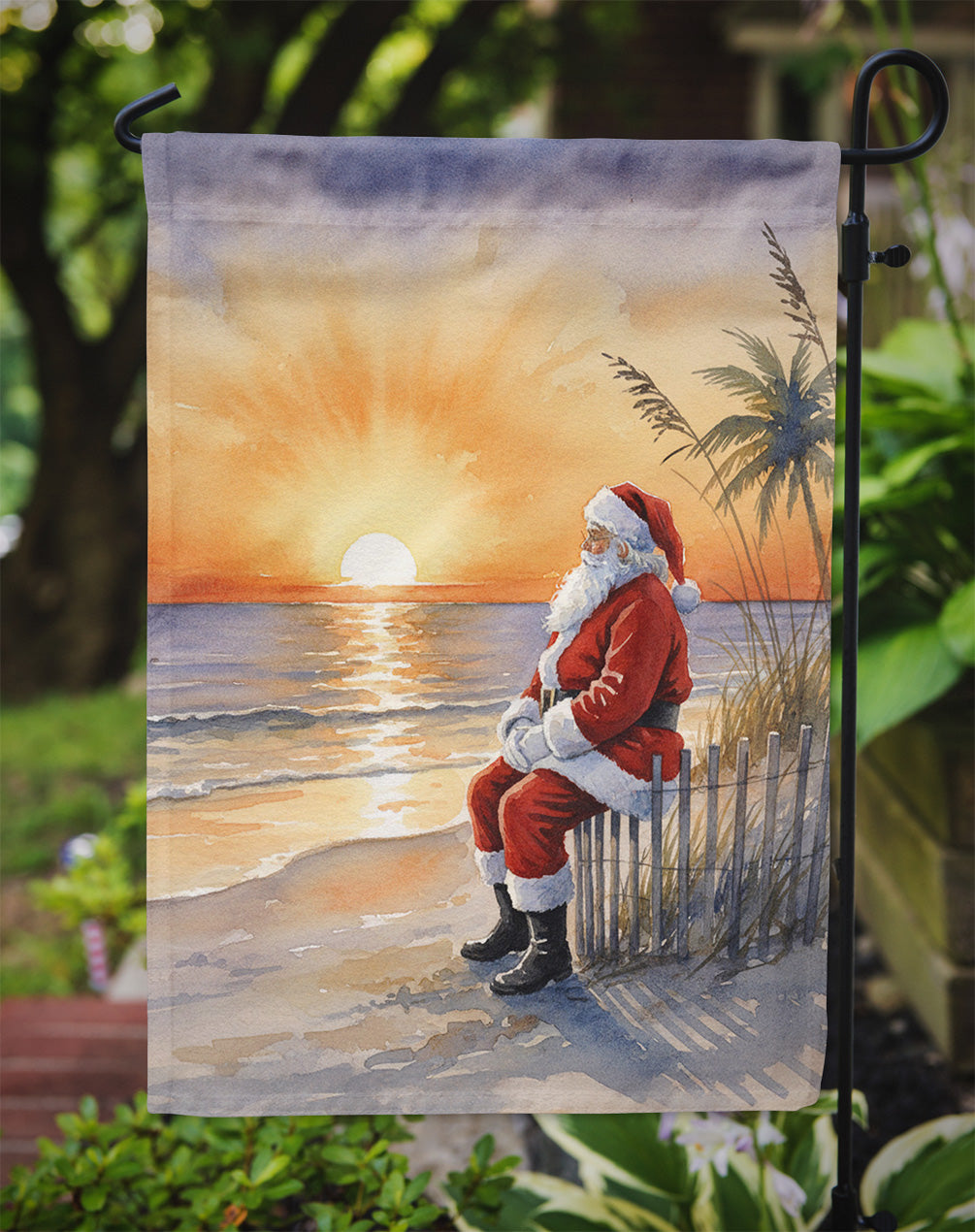 Santa Claus Watching the Sunset Christmas Garden Flag Mailbox Decorative Yard Banner Outside Patio Artwork for Flower Beds, Garden Size, Multicolor