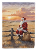 Santa Claus Watching the Sunset on the Prairie Christmas House Flag 28x40 Porch Sleeve Pole Decorative Outside Yard Banner Artwork Wall Hanging, Polyester