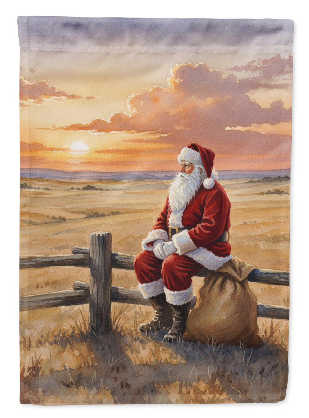 Santa Claus Watching the Sunset on the Prairie Christmas Garden Flag Mailbox Decorative Yard Banner Outside Patio Artwork for Flower Beds, Garden Size, Multicolor