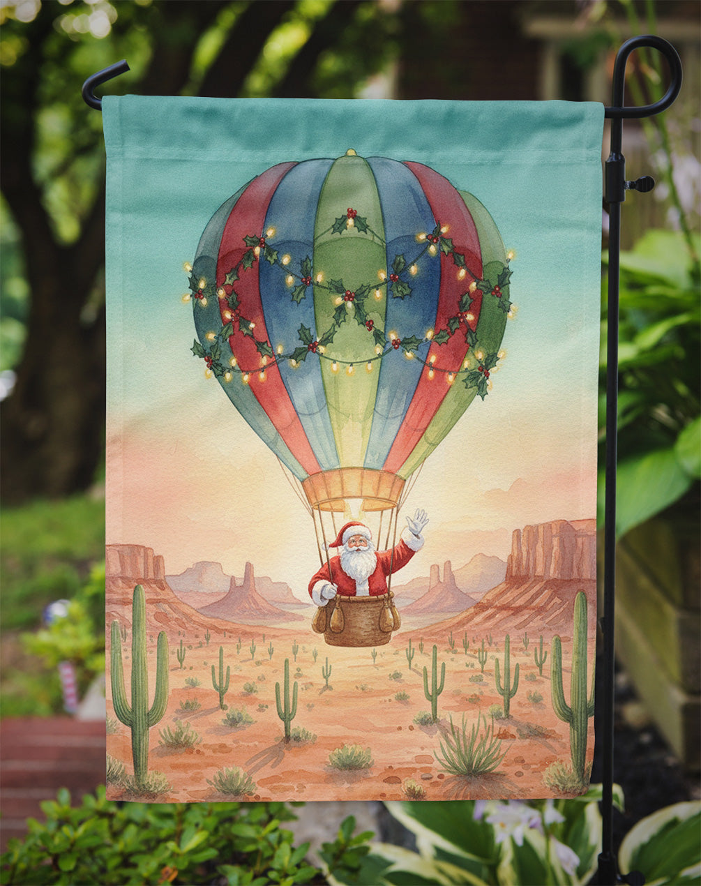 Santa Claus with a Hot-Air Balloon Christmas Garden Flag Mailbox Decorative Yard Banner Outside Patio Artwork for Flower Beds, Garden Size, Multicolor