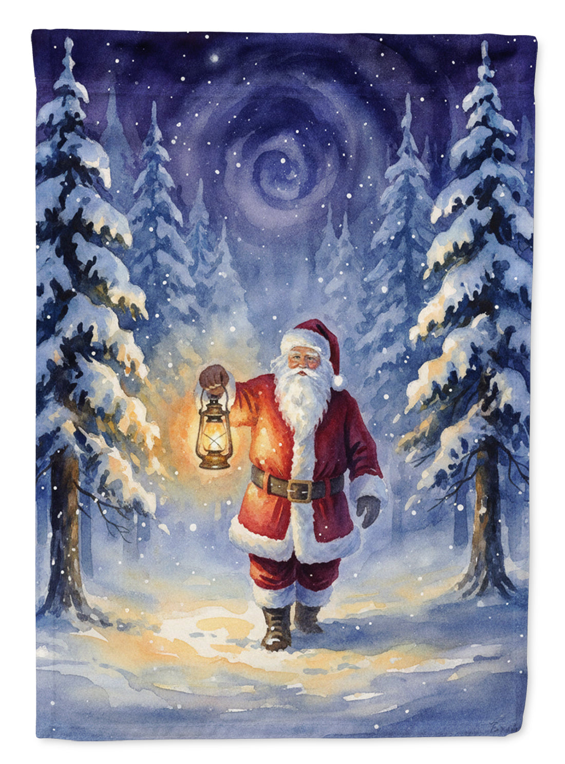 Santa Claus with a Lantern in the Woods Christmas House Flag 28x40 Porch Sleeve Pole Decorative Outside Yard Banner Artwork Wall Hanging, Polyester