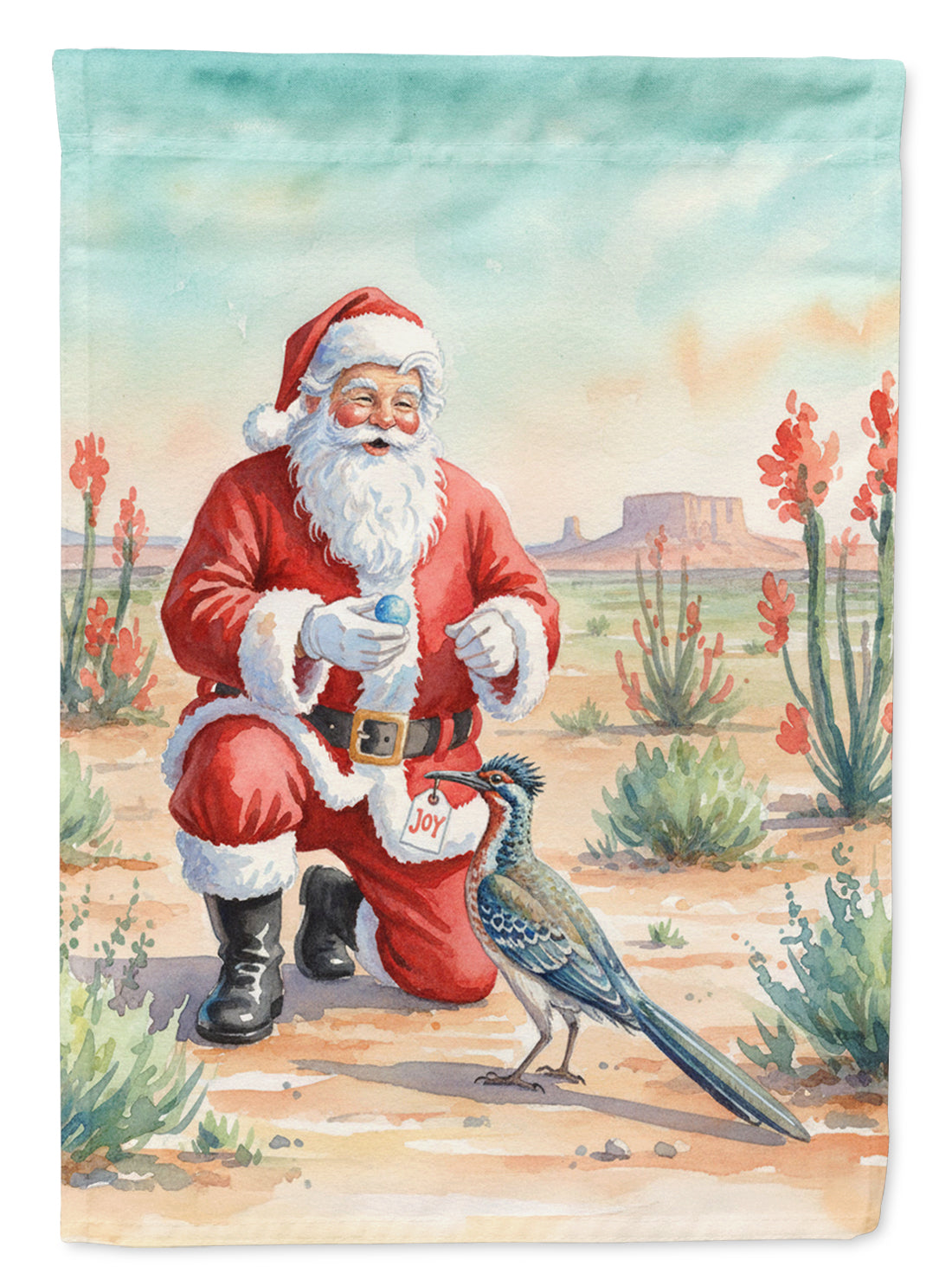 Santa Claus with a Roadrunner Christmas House Flag 28x40 Porch Sleeve Pole Decorative Outside Yard Banner Artwork Wall Hanging, Polyester