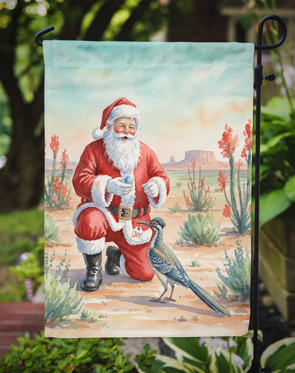 Santa Claus with a Roadrunner Christmas Garden Flag Mailbox Decorative Yard Banner Outside Patio Artwork for Flower Beds, Garden Size, Multicolor