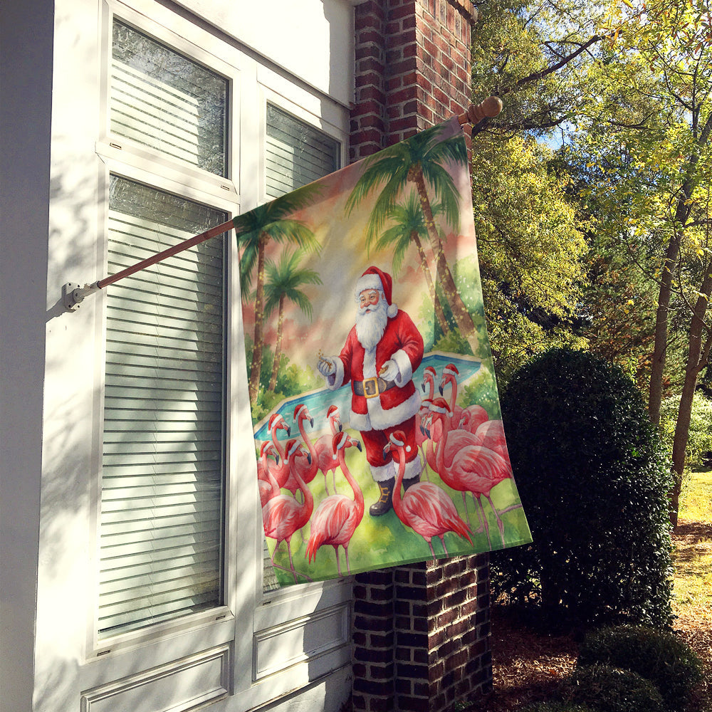 Santa Claus with Flamingos Christmas House Flag 28x40 Porch Sleeve Pole Decorative Outside Yard Banner Artwork Wall Hanging, Polyester