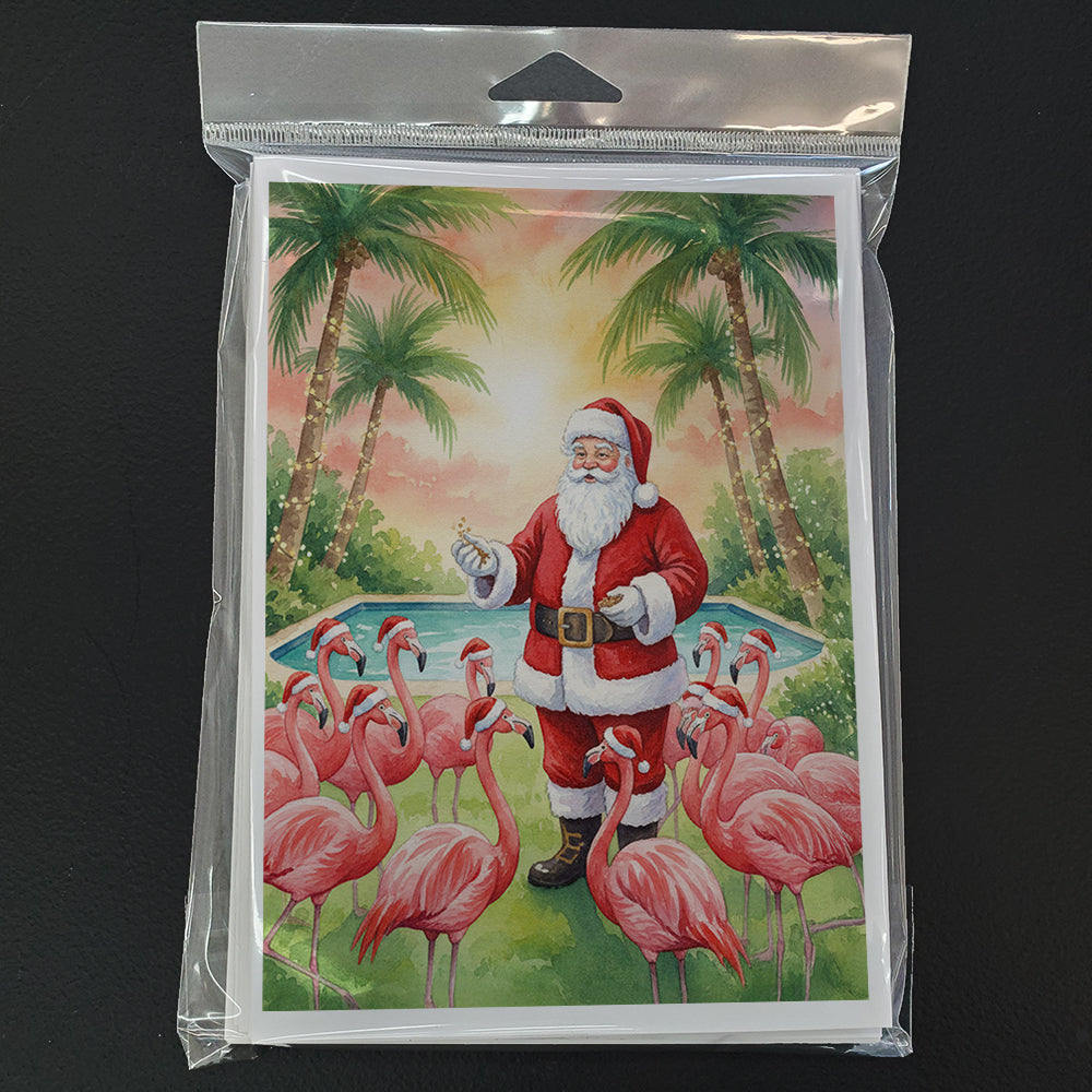Santa Claus with Flamingos Christmas Greeting Cards Pack of 8 Blank Cards with Envelopes Whimsical A7 Size 5x7