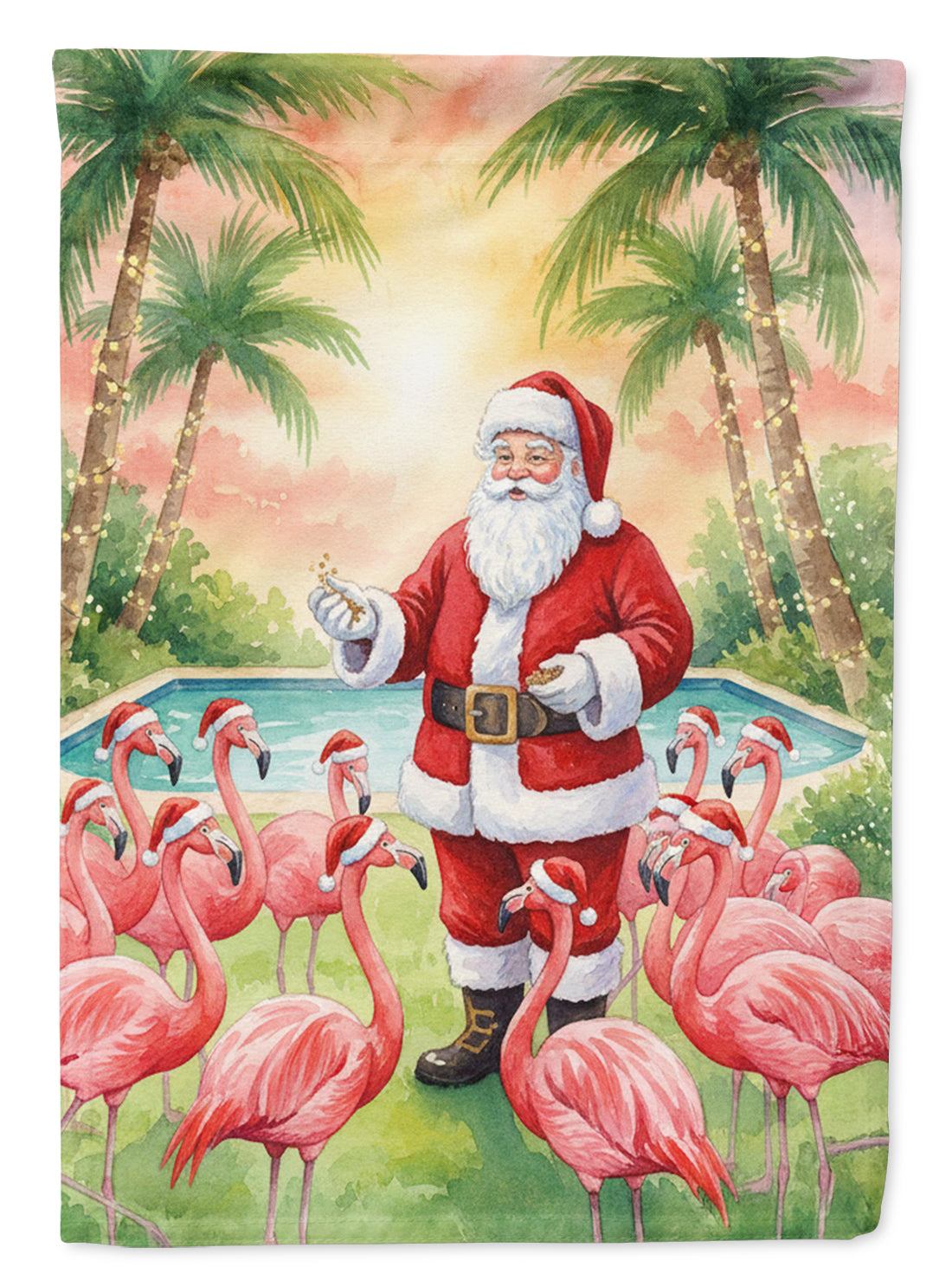 Santa Claus with Flamingos Christmas Garden Flag Mailbox Decorative Yard Banner Outside Patio Artwork for Flower Beds, Garden Size, Multicolor