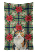 Calico Cat with Poinsettias Kitchen Towel Velour Plush Front and Cotton Loop Back Machine Washable