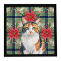 Calico Cat with Poinsettias Framed Metal Print Bathroom, Kitchen, Office, Home Decor Wall Art Ready to Hang, Square, 8X8