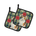 Calico Cat with Poinsettias Pot Holder Set of 2 Heat Resistant Quilted Hot Pads 7.5 x 7.5 Inch, Insulated Kitchen Trivets for Cooking & Baking