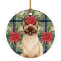 Chocolate Point Cat with Poinsettias Ceramic Ornament Christmas Tree Hanging Decorations for Home Christmas Holiday, Party, Gift, 3 in, Multicolor