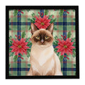 Chocolate Point Cat with Poinsettias Framed Metal Print Bathroom, Kitchen, Office, Home Decor Wall Art Ready to Hang, Square, 8X8