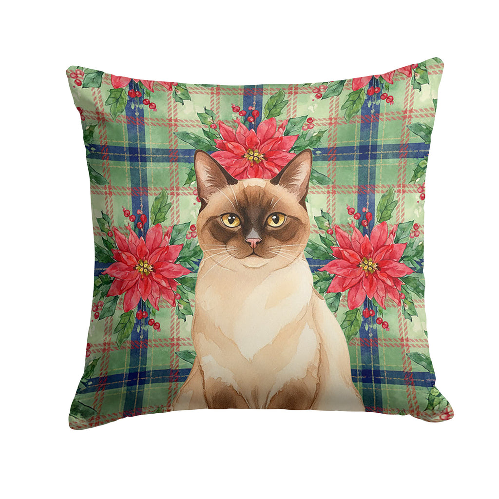 Chocolate Point Cat with Poinsettias Decorative Throw Pillow 18x18 Indoor Outdoor Accent Cushion, Fabric Cover with Insert for Sofa, Bed, Porch & Living Room