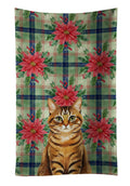 Classic Tabby Brown Cat with Poinsettias Kitchen Towel Velour Plush Front and Cotton Loop Back Machine Washable