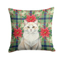 Cream and White Cat with Poinsettias Decorative Throw Pillow 14x14 Indoor Outdoor Accent Cushion, Fabric Cover with Insert for Sofa, Bed, Porch & Living Room
