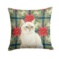 Cream Point Cat with Poinsettias Decorative Throw Pillow 18x18 Indoor Outdoor Accent Cushion, Fabric Cover with Insert for Sofa, Bed, Porch & Living Room
